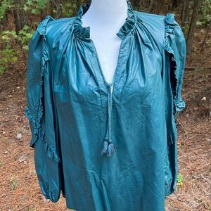 Karlie Teal Ruffled Blouse